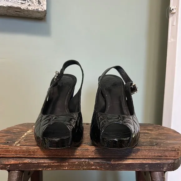 TORY BURCH Allison Croc-Patent Leather  Black Slingback Heels