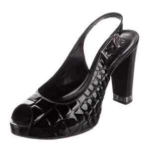 TORY BURCH Allison Croc-Patent Leather  Black Slingback Heels