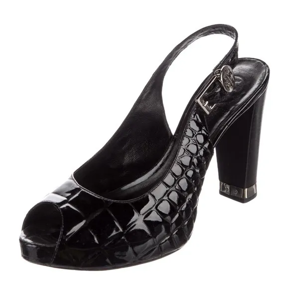 TORY BURCH Allison Croc-Patent Leather  Black Slingback Heels