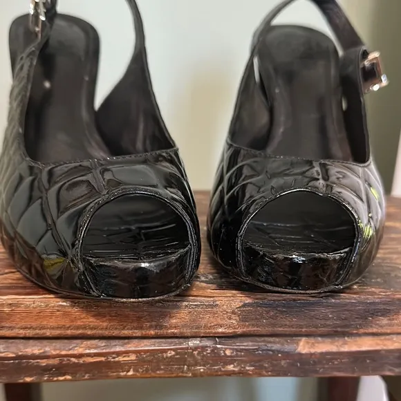 TORY BURCH Allison Croc-Patent Leather  Black Slingback Heels