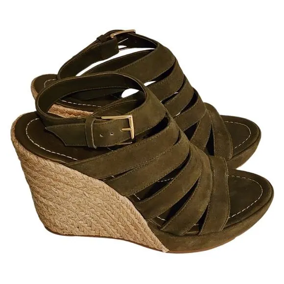 Tory Burch Bailey Suede Espadrille Platform Sandal Olive Green Size 7.5