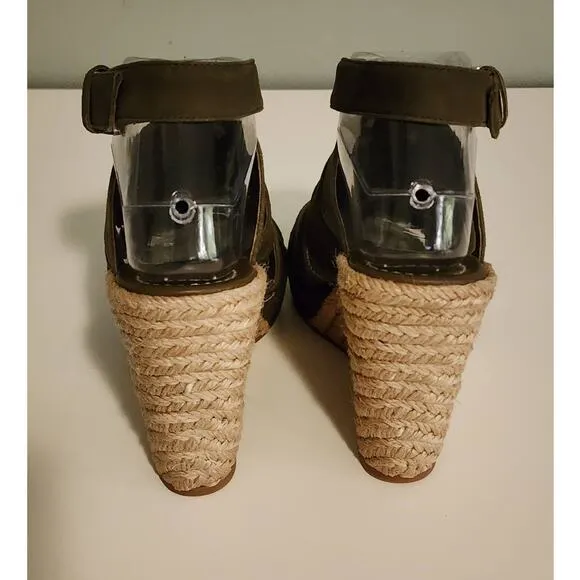 Tory Burch Bailey Suede Espadrille Platform Sandal Olive Green Size 7.5