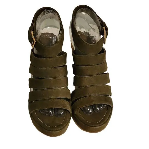 Tory Burch Bailey Suede Espadrille Platform Sandal Olive Green Size 7.5