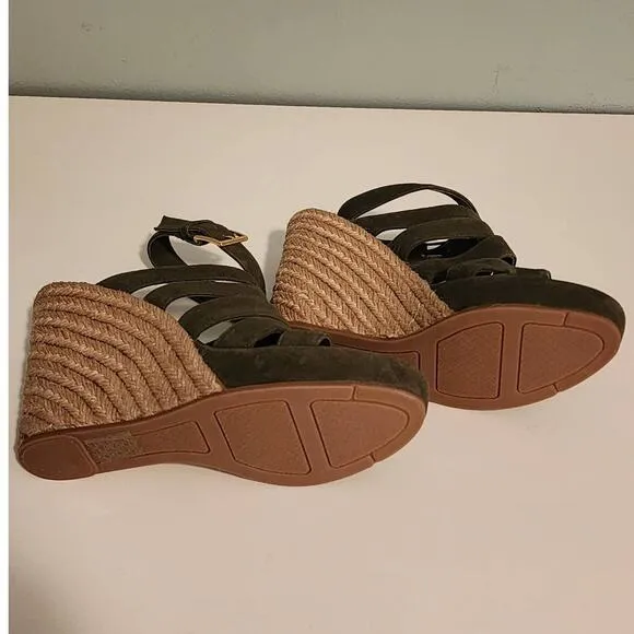 Tory Burch Bailey Suede Espadrille Platform Sandal Olive Green Size 7.5