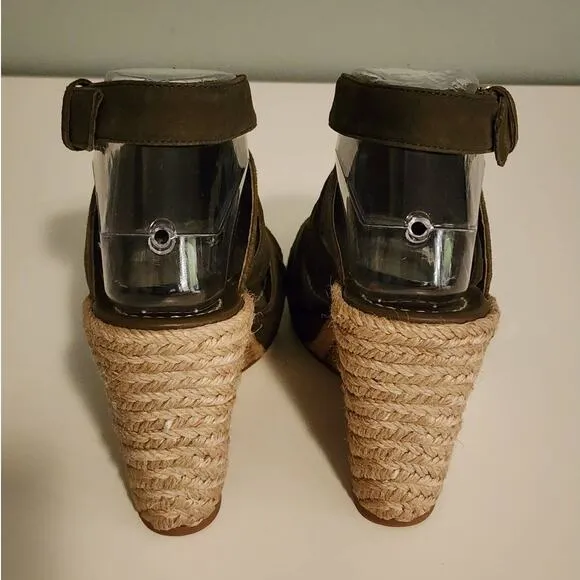 Tory Burch Bailey Suede Espadrille Platform Sandal Olive Green Size 7.5