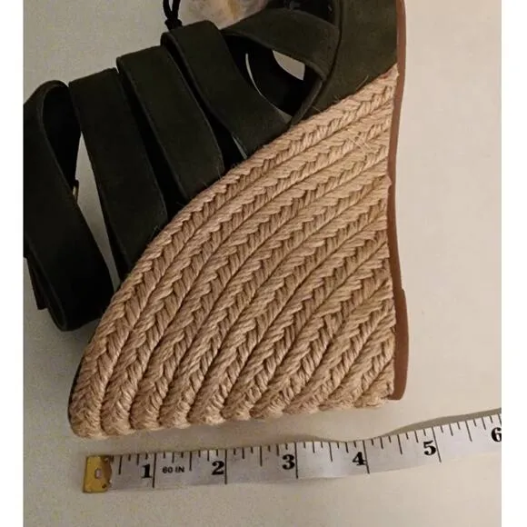 Tory Burch Bailey Suede Espadrille Platform Sandal Olive Green Size 7.5