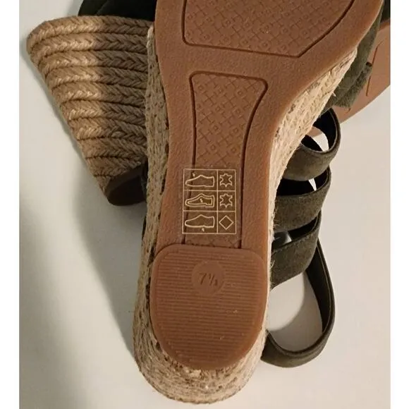Tory Burch Bailey Suede Espadrille Platform Sandal Olive Green Size 7.5