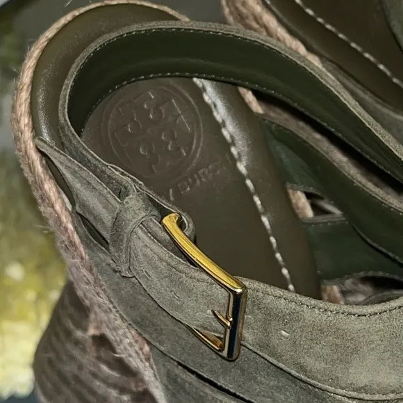 TORY BURCH Bailey Wedge Olive Green Espadrille Sandals