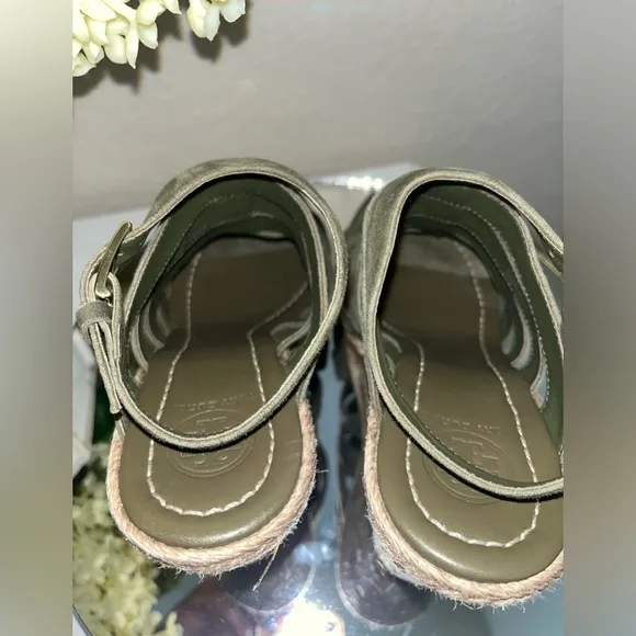 TORY BURCH Bailey Wedge Olive Green Espadrille Sandals