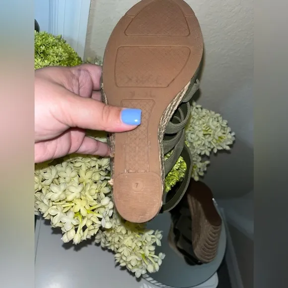 TORY BURCH Bailey Wedge Olive Green Espadrille Sandals