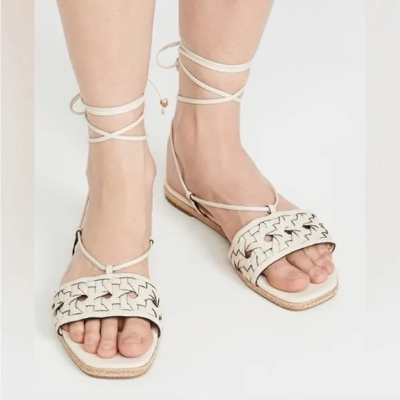 Tory Burch Basket Weave Espadrille Sandals White Cream