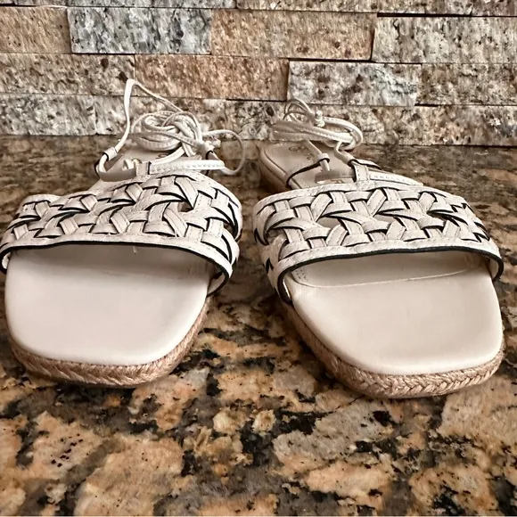 Tory Burch Basket Weave Espadrille Sandals White Cream