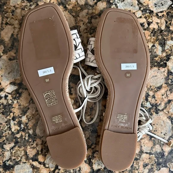 Tory Burch Basket Weave Espadrille Sandals White Cream