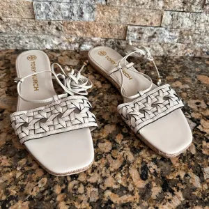 Tory Burch Basket Weave Espadrille Sandals White Cream