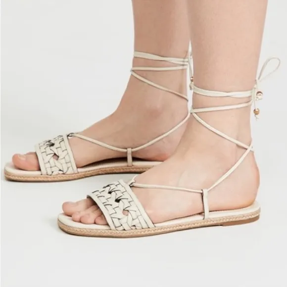 Tory Burch Basket Weave Espadrille Sandals White Cream