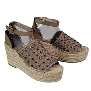 Tory Burch Basketweave Espadrille Wedge Leather Sandals Womens 10.5 NEW