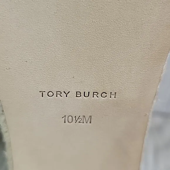 Tory Burch Basketweave Espadrille Wedge Leather Sandals Womens 10.5 NEW
