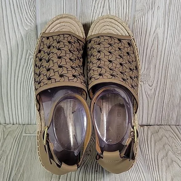 Tory Burch Basketweave Espadrille Wedge Leather Sandals Womens 10.5 NEW