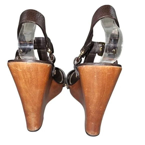Tory Burch Beckett Dark Brown Leather Wedge Platform Sandals in 9