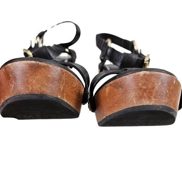 Tory Burch Beckett Dark Brown Leather Wedge Platform Sandals in 9