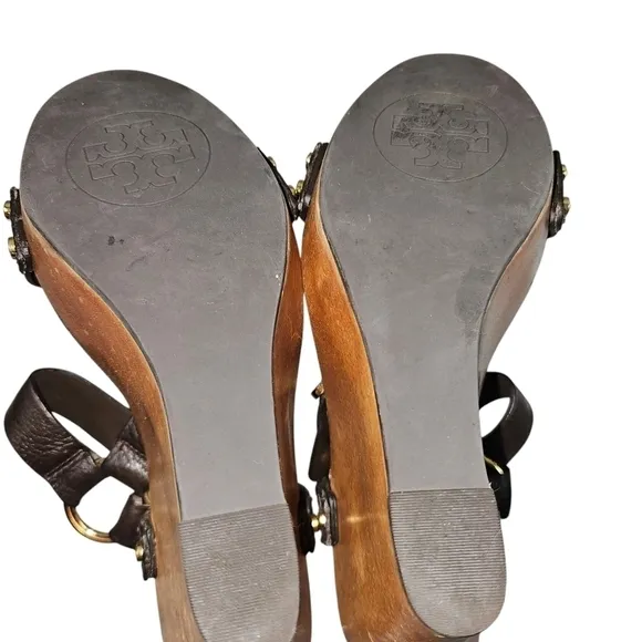Tory Burch Beckett Dark Brown Leather Wedge Platform Sandals in 9