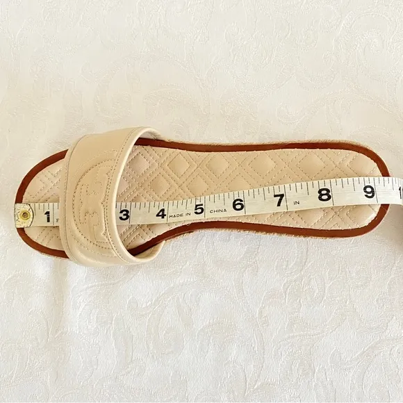 TORY BURCH beige logo Slide Espadrille Sandals