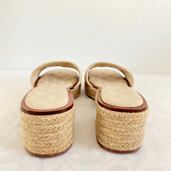 TORY BURCH beige logo Slide Espadrille Sandals