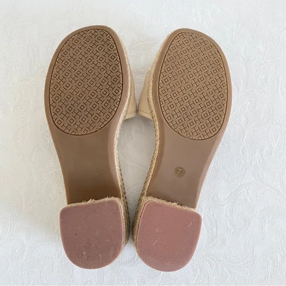 TORY BURCH beige logo Slide Espadrille Sandals