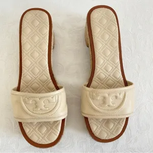 TORY BURCH beige logo Slide Espadrille Sandals