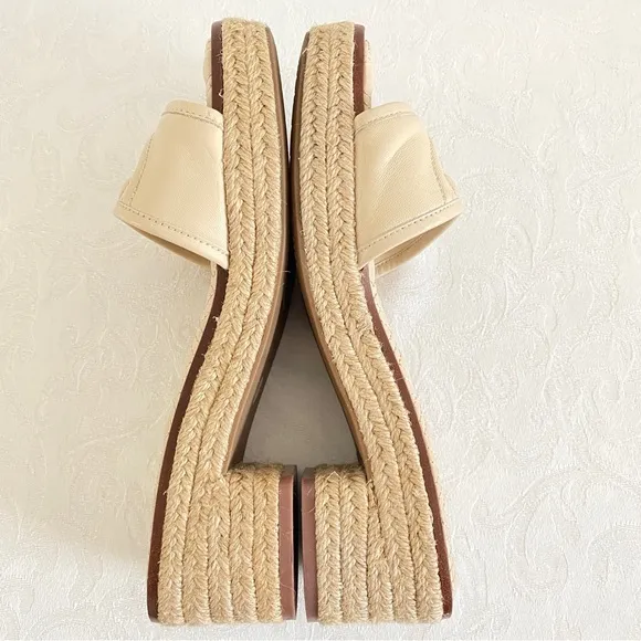 TORY BURCH beige logo Slide Espadrille Sandals