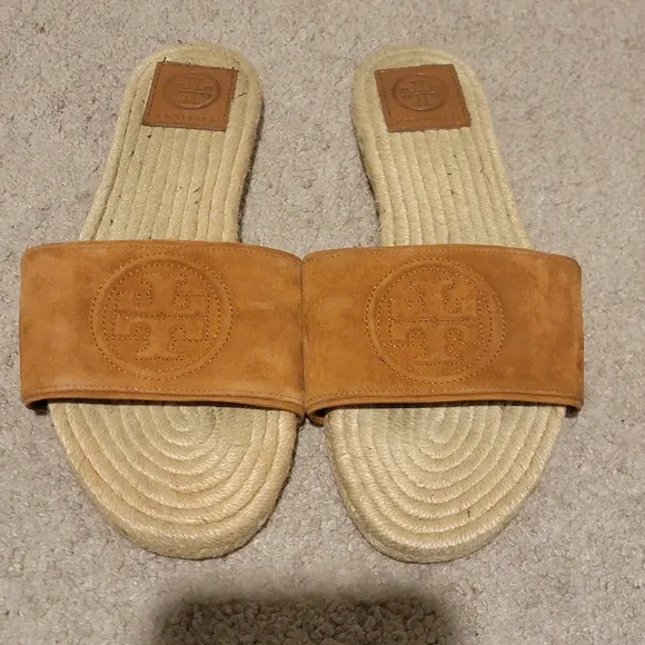 Tory Burch Benton Open Toe Espadrille Slide Tan Size 7.5