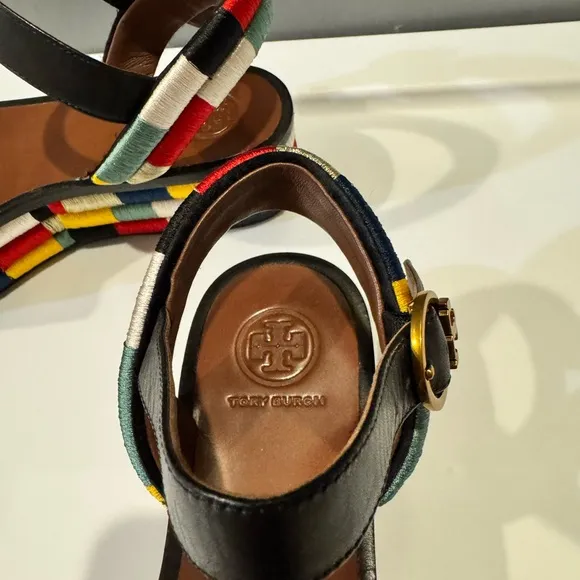 Tory Burch Black and Red Camilla Platform Sandals