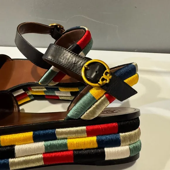 Tory Burch Black and Red Camilla Platform Sandals