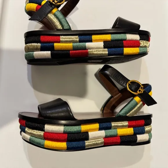 Tory Burch Black and Red Camilla Platform Sandals