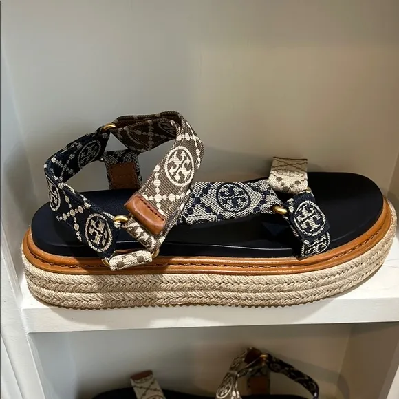 Tory Burch Black and Tan Platform Sandals