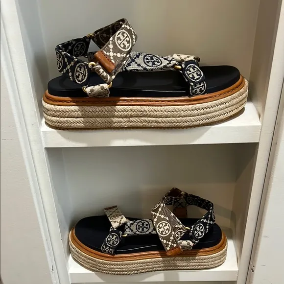 Tory Burch Black and Tan Platform Sandals