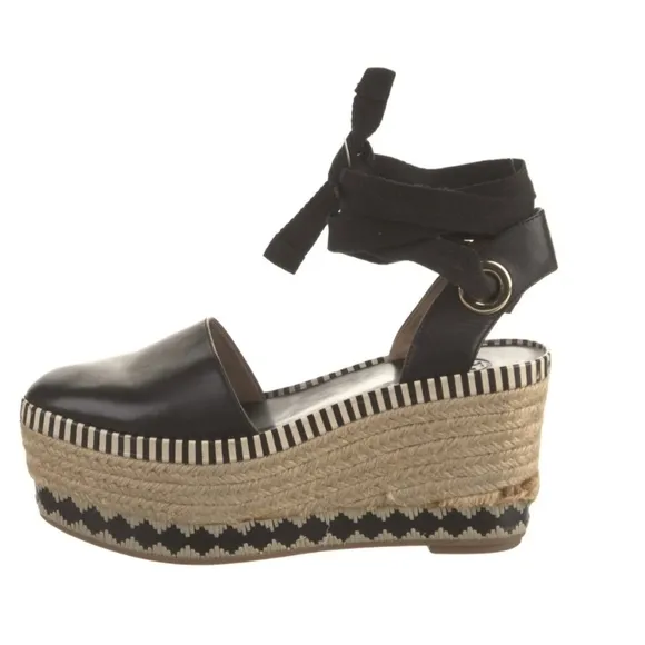 Tory Burch Black Espadrille Wedge Sandals