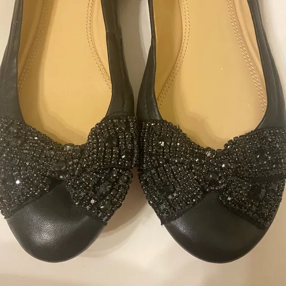 Tory Burch black shoes with jeweled sparkle bows