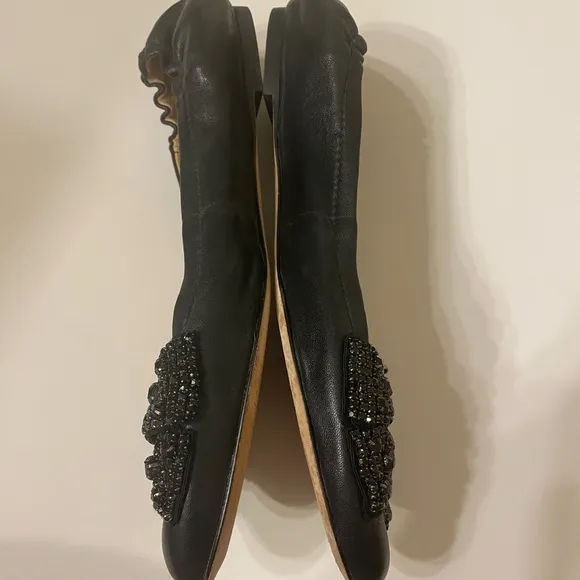 Tory Burch black shoes with jeweled sparkle bows