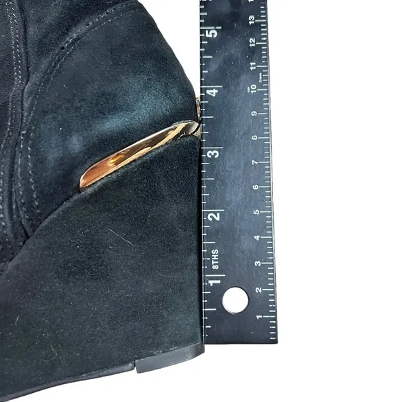 Tory Burch black suede wedge heel high boots SZ 7.5