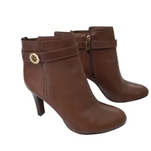Tory Burch | Bristol Brown Leather Heeled Ankle Booties Boots | Size 5.5M
