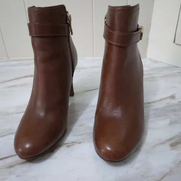 Tory Burch | Bristol Brown Leather Heeled Ankle Booties Boots | Size 5.5M
