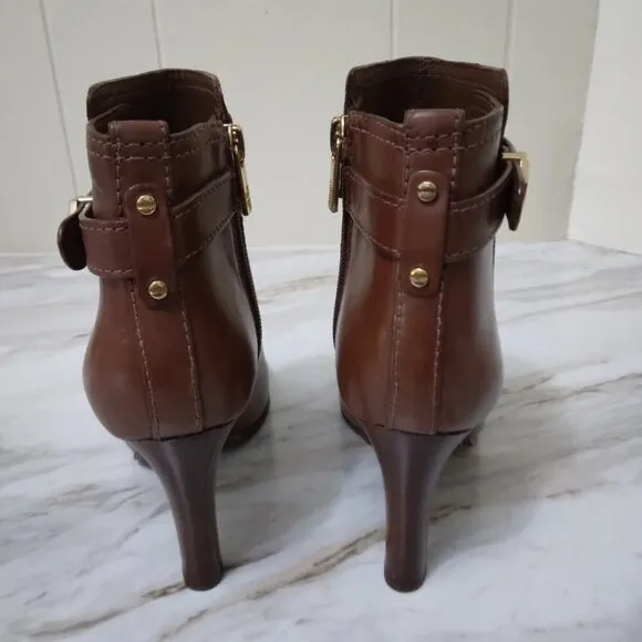 Tory Burch | Bristol Brown Leather Heeled Ankle Booties Boots | Size 5.5M