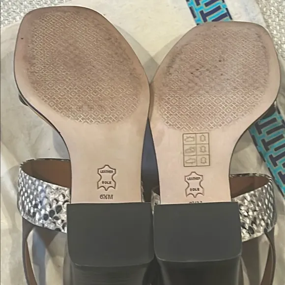Tory Burch Brown and Black Snakeskin Chunky Heeled Sandals