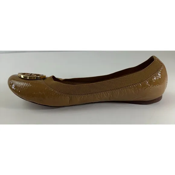 Tory Burch Caroline 2 Ballet Flats Tan Beige Patent Leather Ballerina Shoes 7 7M