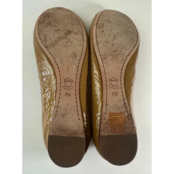 Tory Burch Caroline 2 Ballet Flats Tan Beige Patent Leather Ballerina Shoes 7 7M