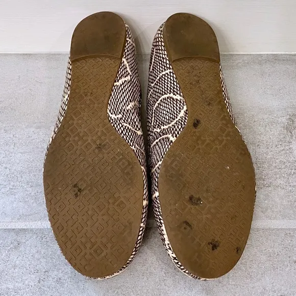 TORY BURCH Cobra Print and Pewter Logo Flats