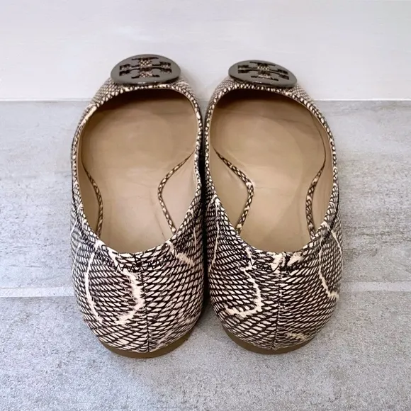 TORY BURCH Cobra Print and Pewter Logo Flats