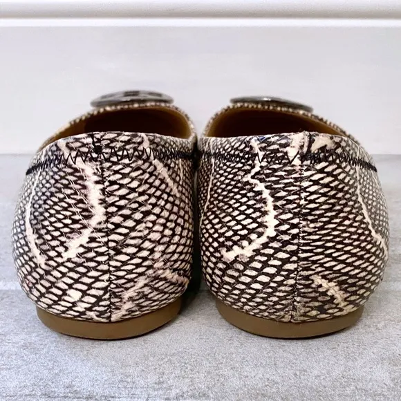 TORY BURCH Cobra Print and Pewter Logo Flats