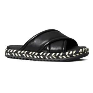 Tory Burch criss cross Leather Espadrille Slide Sandals  black leather size 8.5